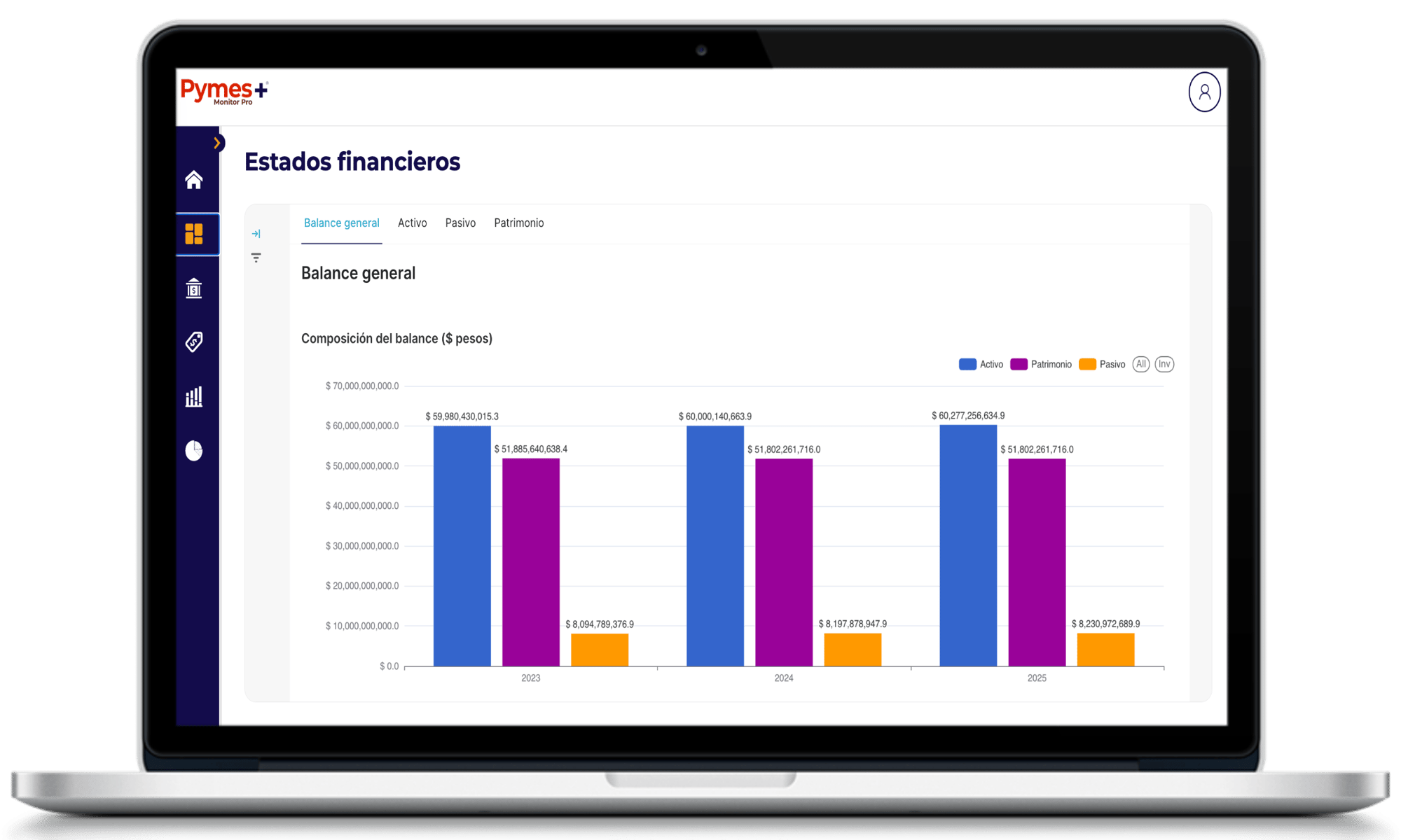 Balance general en Pymes+ Monitor Pro
