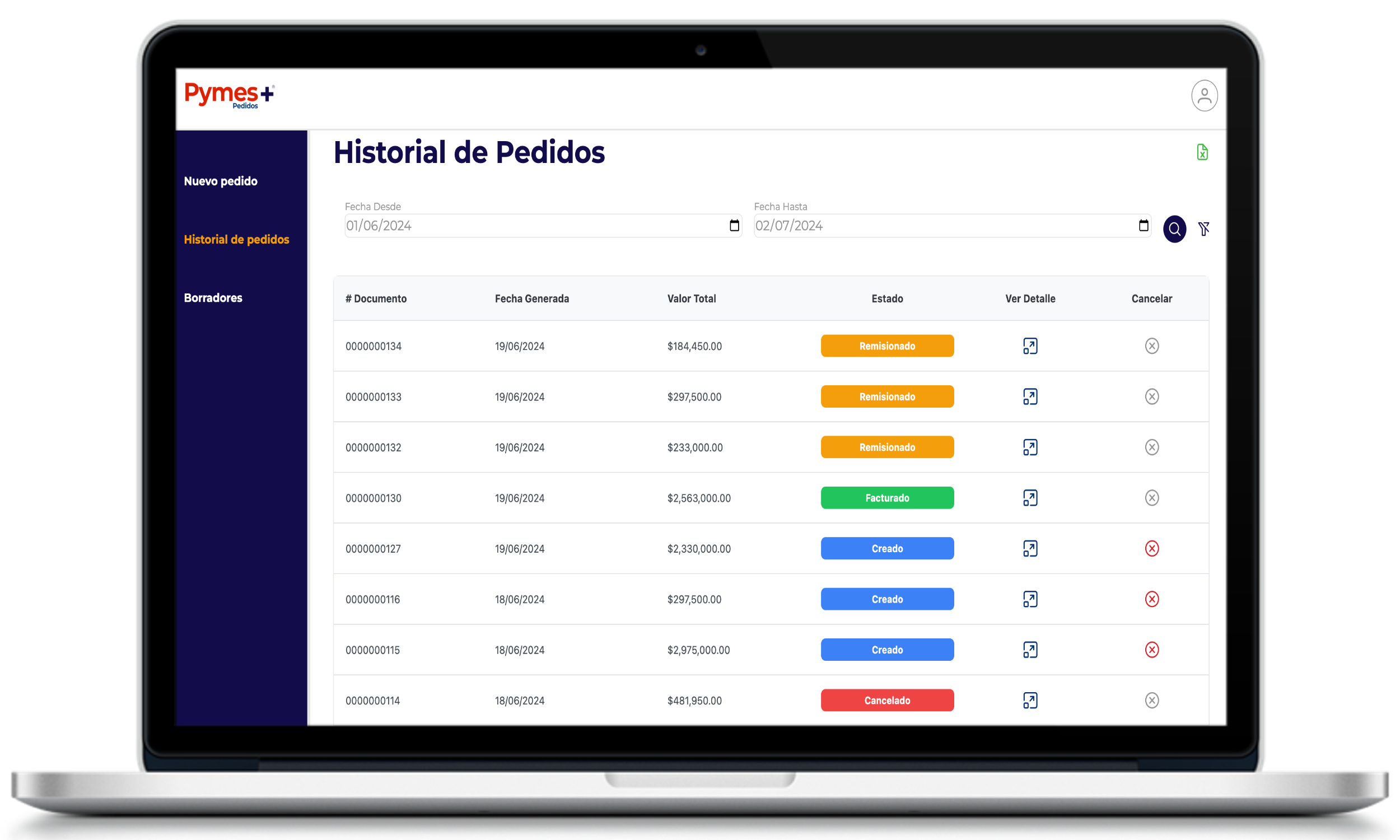 Historial pedidos cliente
