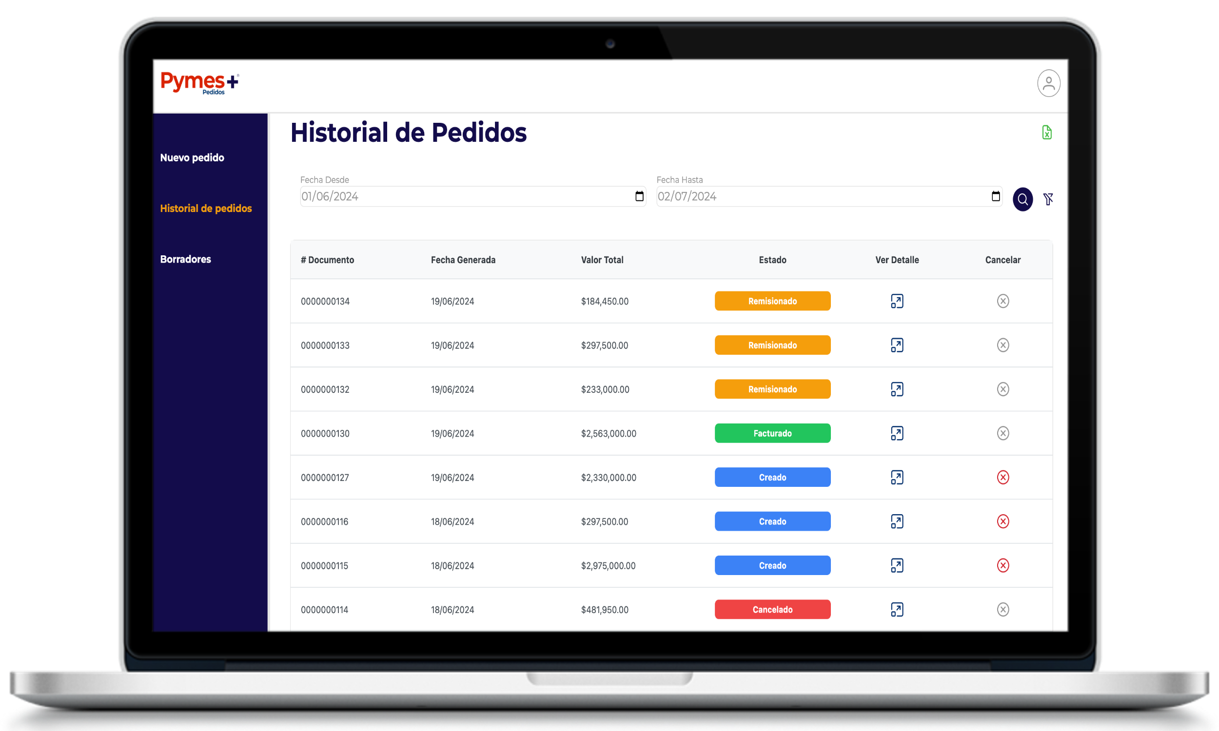 Historial pedidos cliente